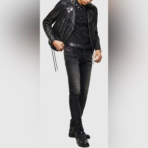 DIESEL Sz 32  x 30 TEPPHAR Button Fly Slim Style Black Wash Whiskering Jeans